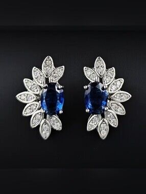 White Rhodium Sapphire Blue Crystal Stud Earrings
